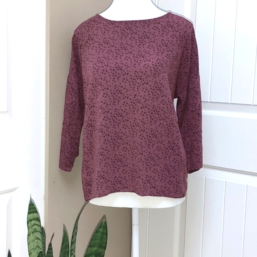 Vero Moda women's dark purple black dots pattern 3/4 crop blouse size M